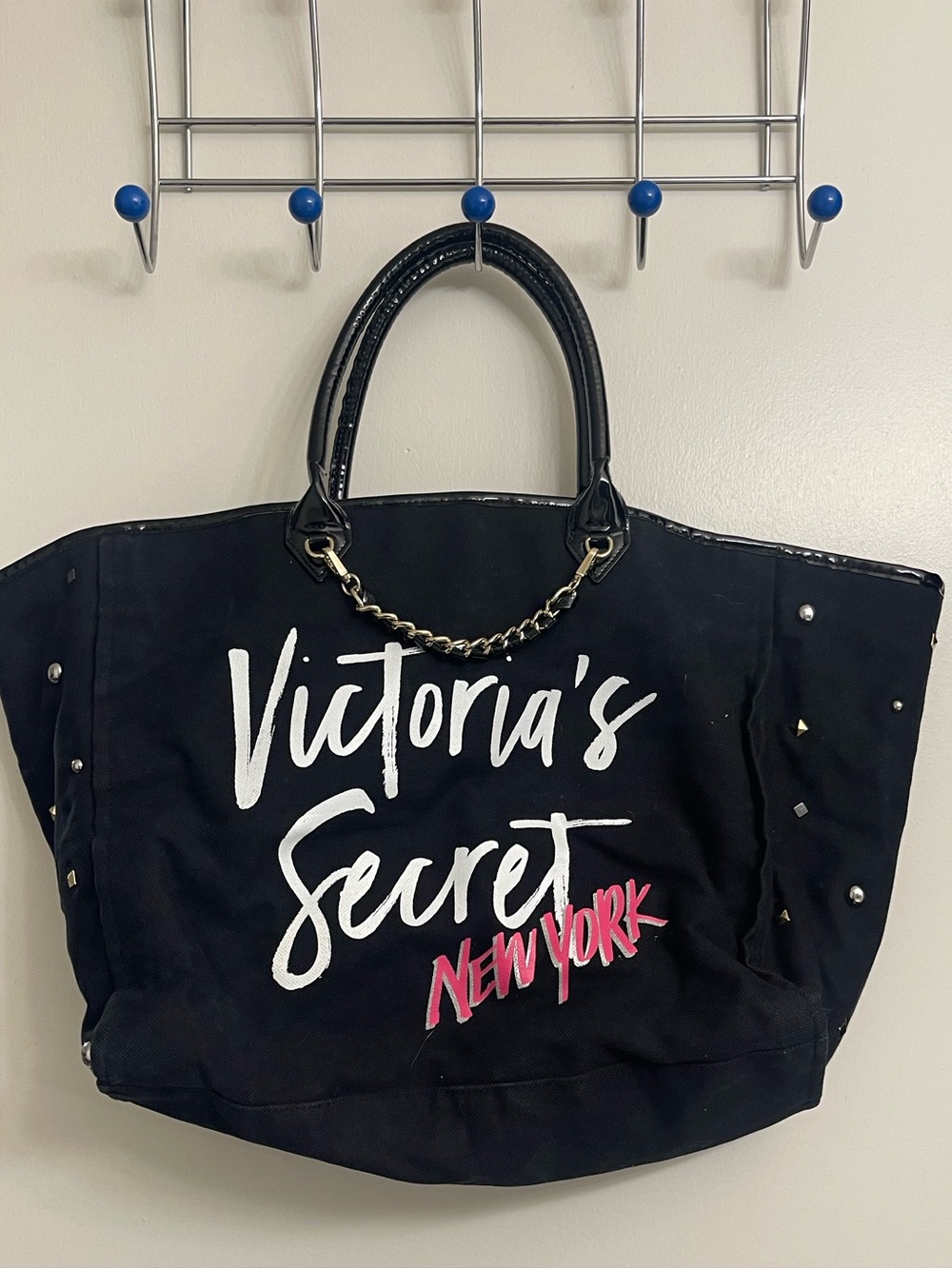 Victoria's Secret Black Canvas Tote with Pink Accents